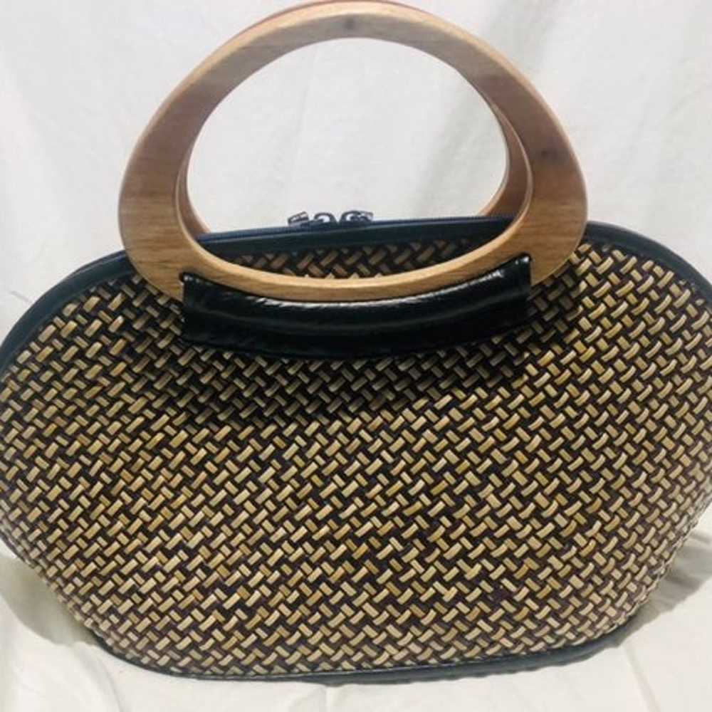 Vintage Wood Handle Woven Handbag - image 1