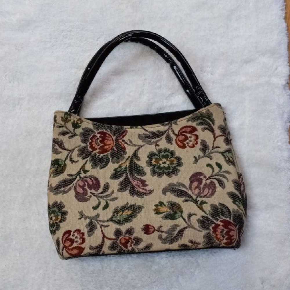 Vintage 1960's purse Tapestry Patent leather mids… - image 1