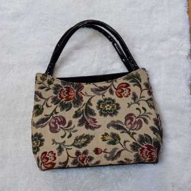 Vintage 1960's purse Tapestry Patent leather mids… - image 1