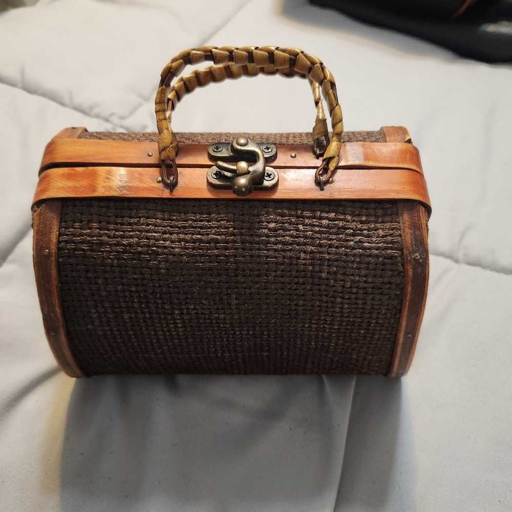 Vintage Wooden Handbag Basket Weave Handles - image 1