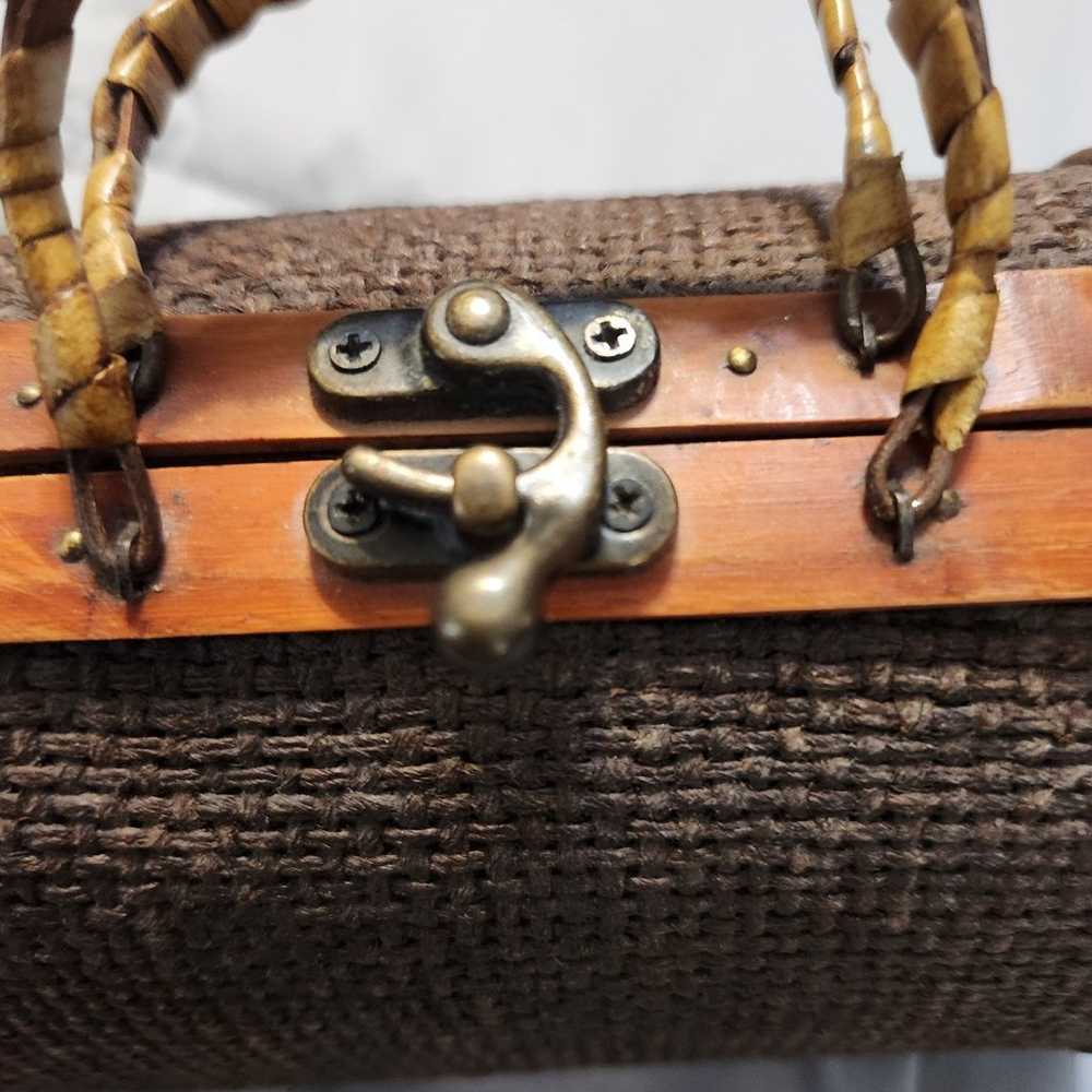 Vintage Wooden Handbag Basket Weave Handles - image 2