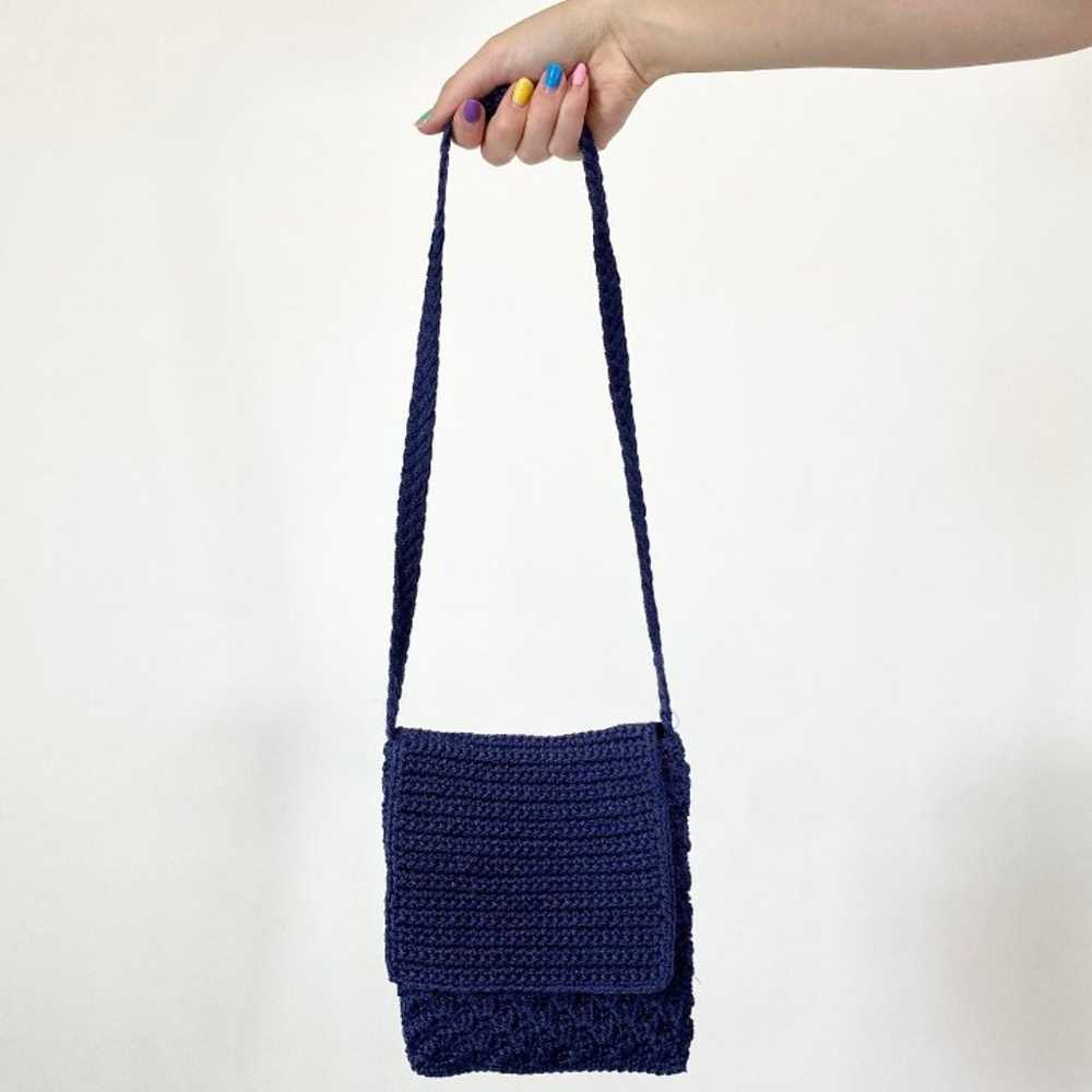 Vintage navy blue crocheted crossbody purse - image 2