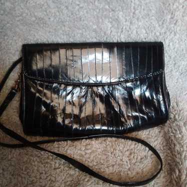 Eel Skin Clutch Bag Handbag Black outlets Glossy