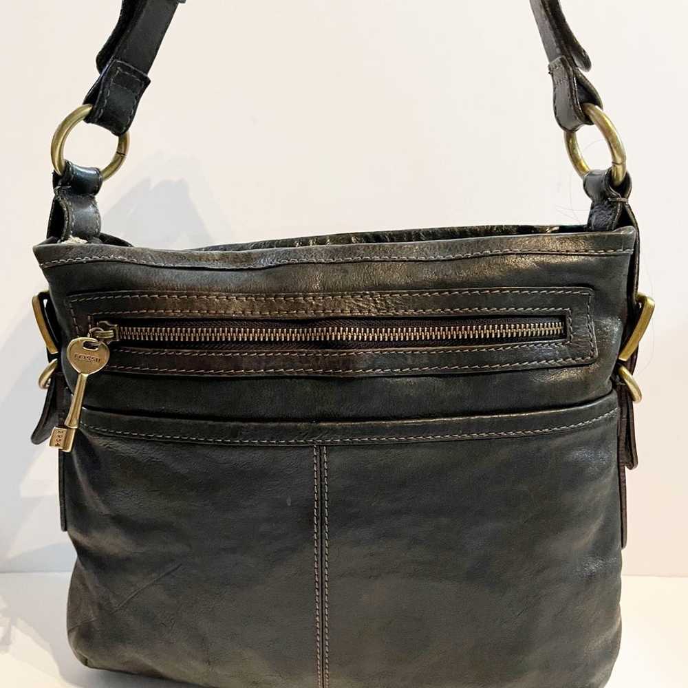 Vintage Fossil Large Black Pebbled Leather Hobo P… - image 2