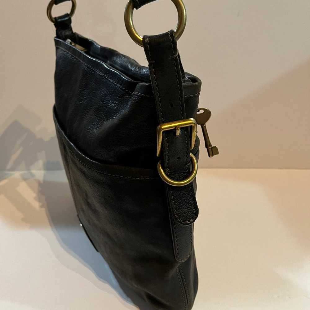 Vintage Fossil Large Black Pebbled Leather Hobo P… - image 4