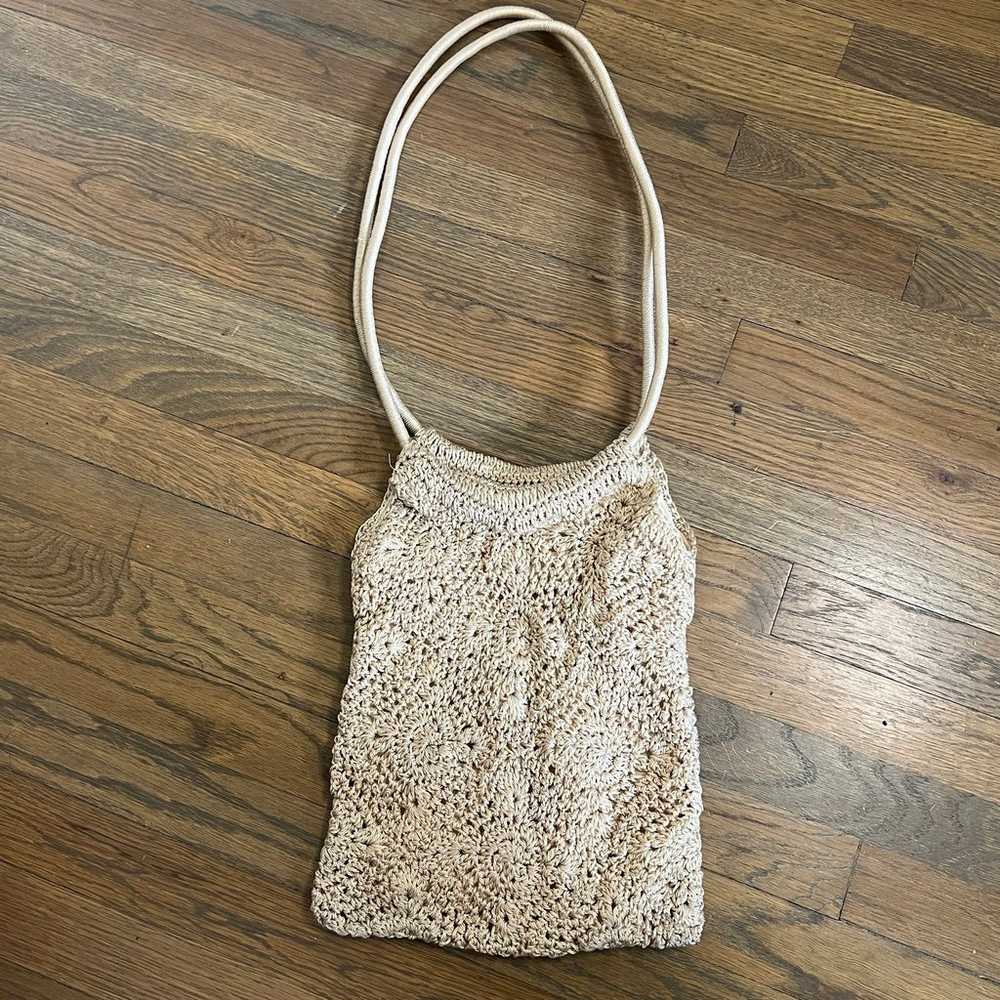 Vintage Laura Ashley crocheted natural lined bag - image 1