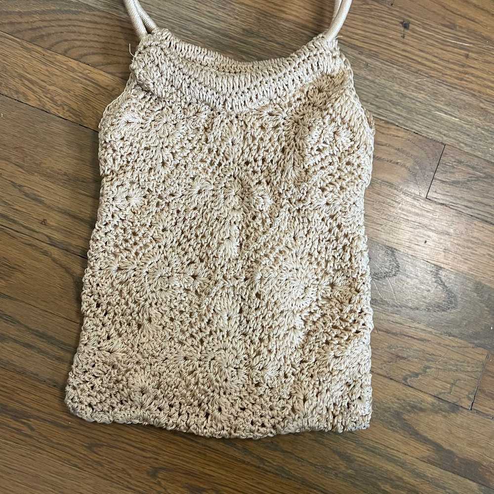 Vintage Laura Ashley crocheted natural lined bag - image 2