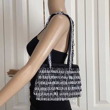 CEM Beaded Shoulder Purse Black and Whit - image 1