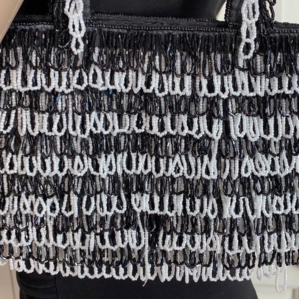 CEM Beaded Shoulder Purse Black and Whit - image 3