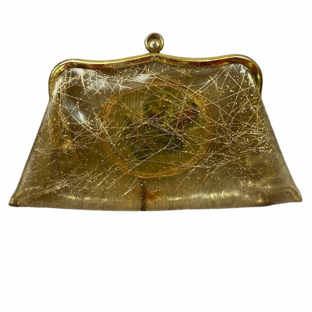 Vintage Clear plastic gold inlay embroidered purse - image 2