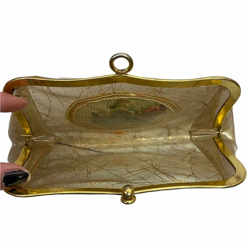 Vintage Clear plastic gold inlay embroidered purse - image 3