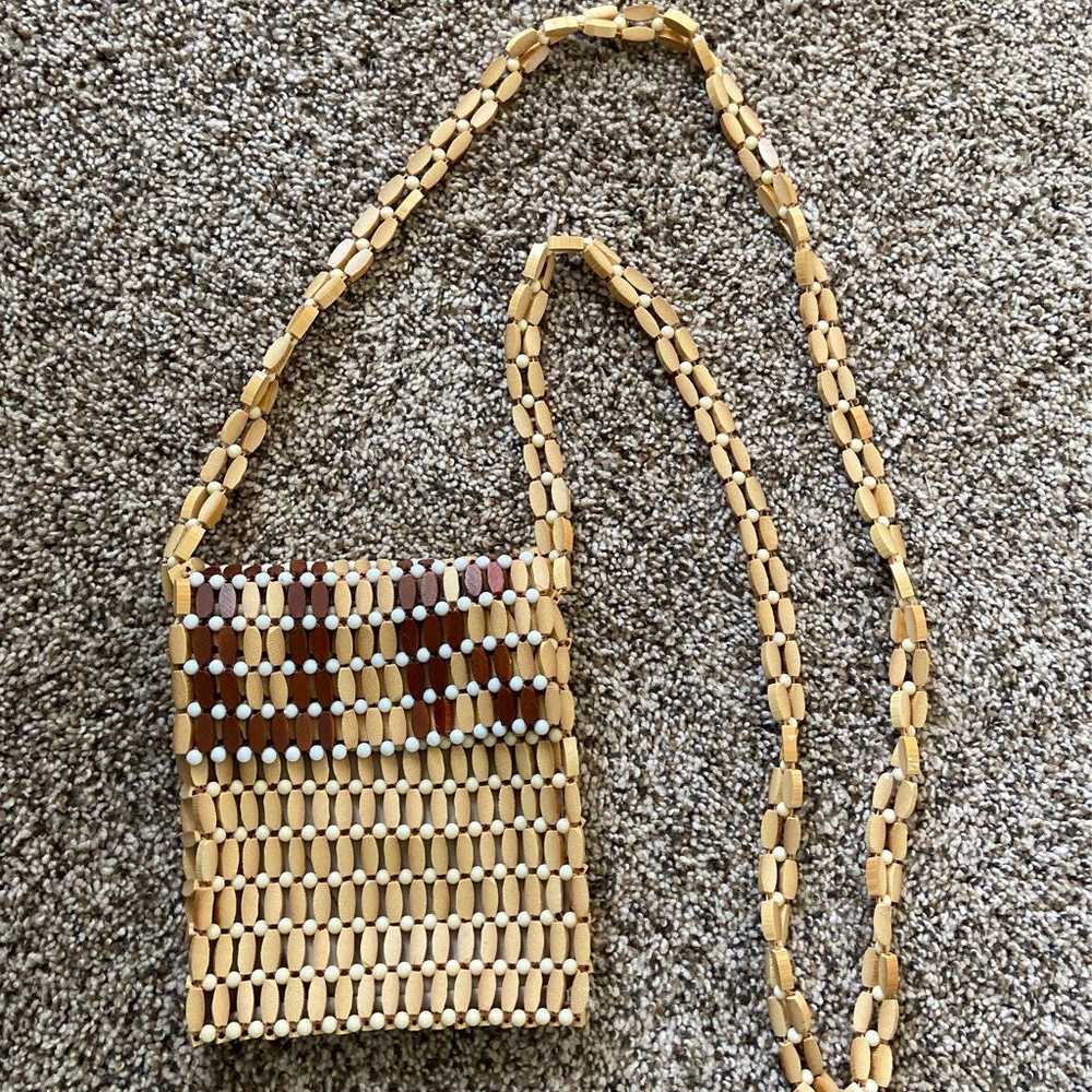 Vintage wood beaded boho crossbody purse - image 1