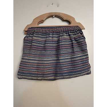 VTG 1950s Purse Knitting Sew Bag Wooden Handle - image 1