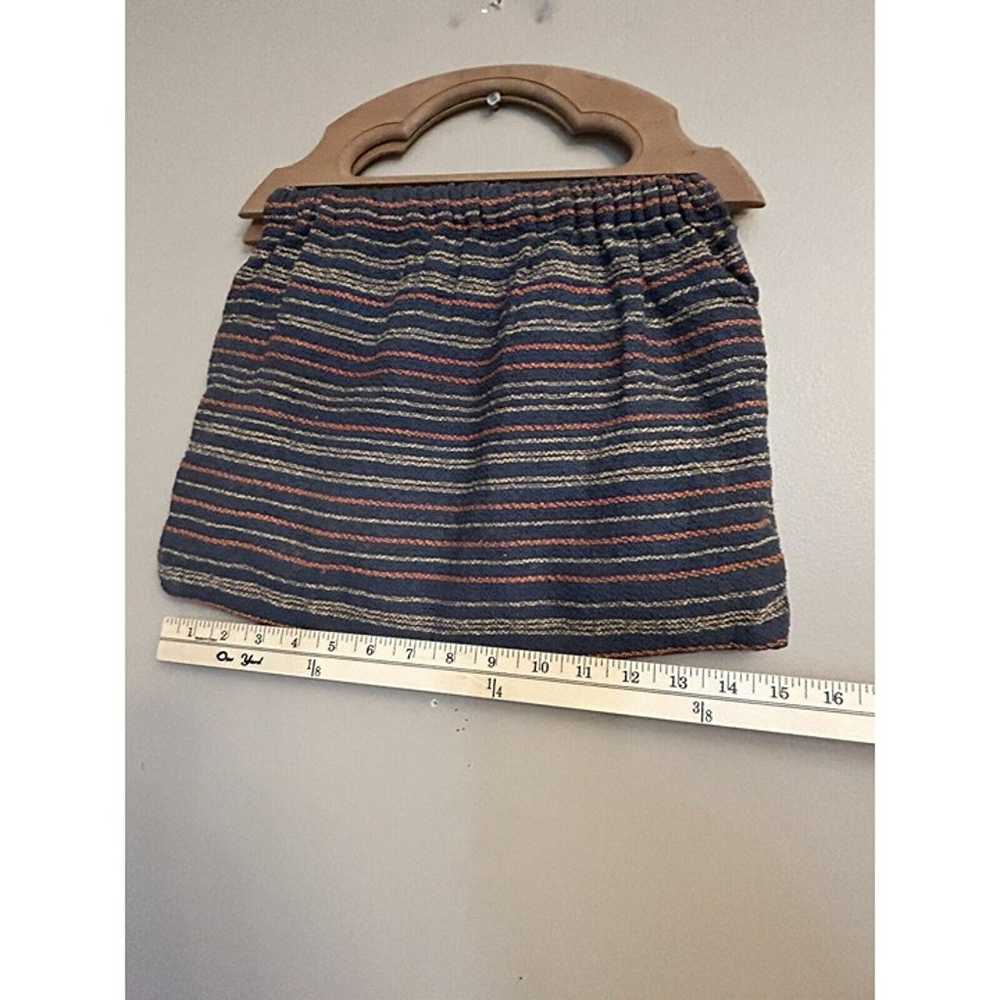 VTG 1950s Purse Knitting Sew Bag Wooden Handle - image 3