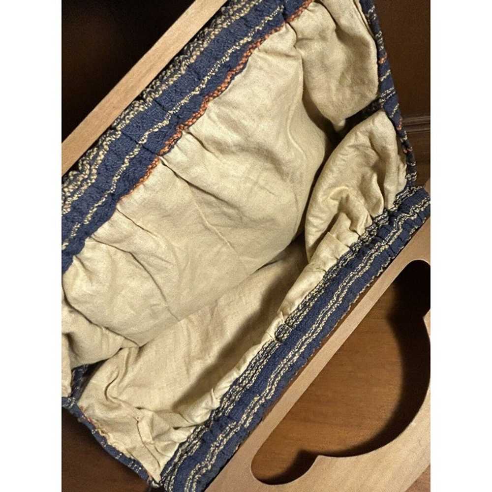 VTG 1950s Purse Knitting Sew Bag Wooden Handle - image 6