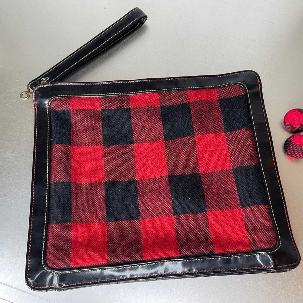 Vintage Red Black Wool Plaid Tartan Wristlet Bag … - image 1