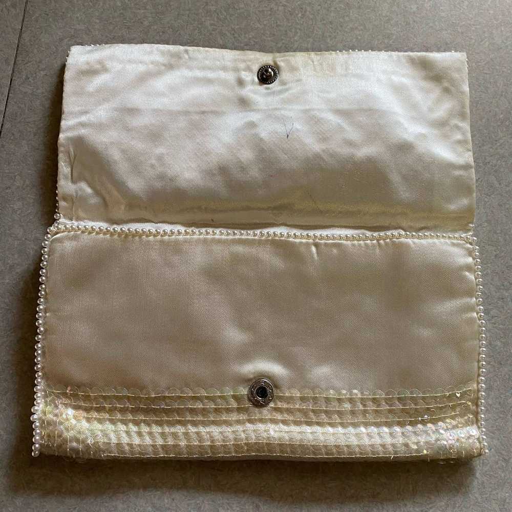Vintage Sharonee Bag Cream Satiny Sequin Pearl Be… - image 4