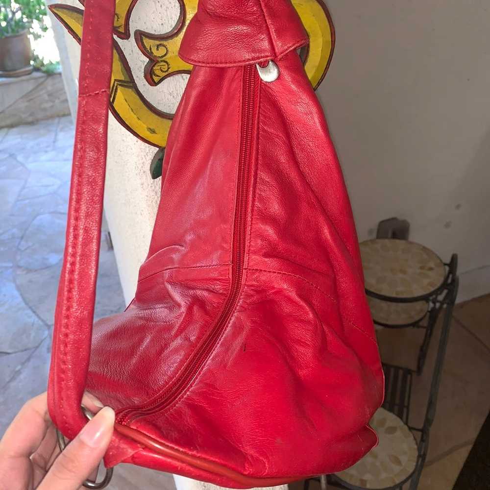 Red vintage leather sling purse / bag - image 3