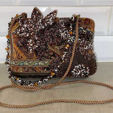 Vintage Hard Shell Crossbody Handbag Beaded Flowe… - image 1