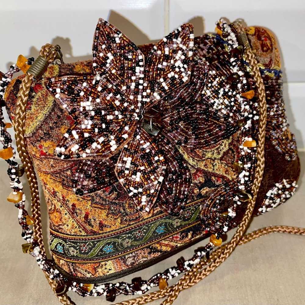 Vintage Hard Shell Crossbody Handbag Beaded Flowe… - image 2