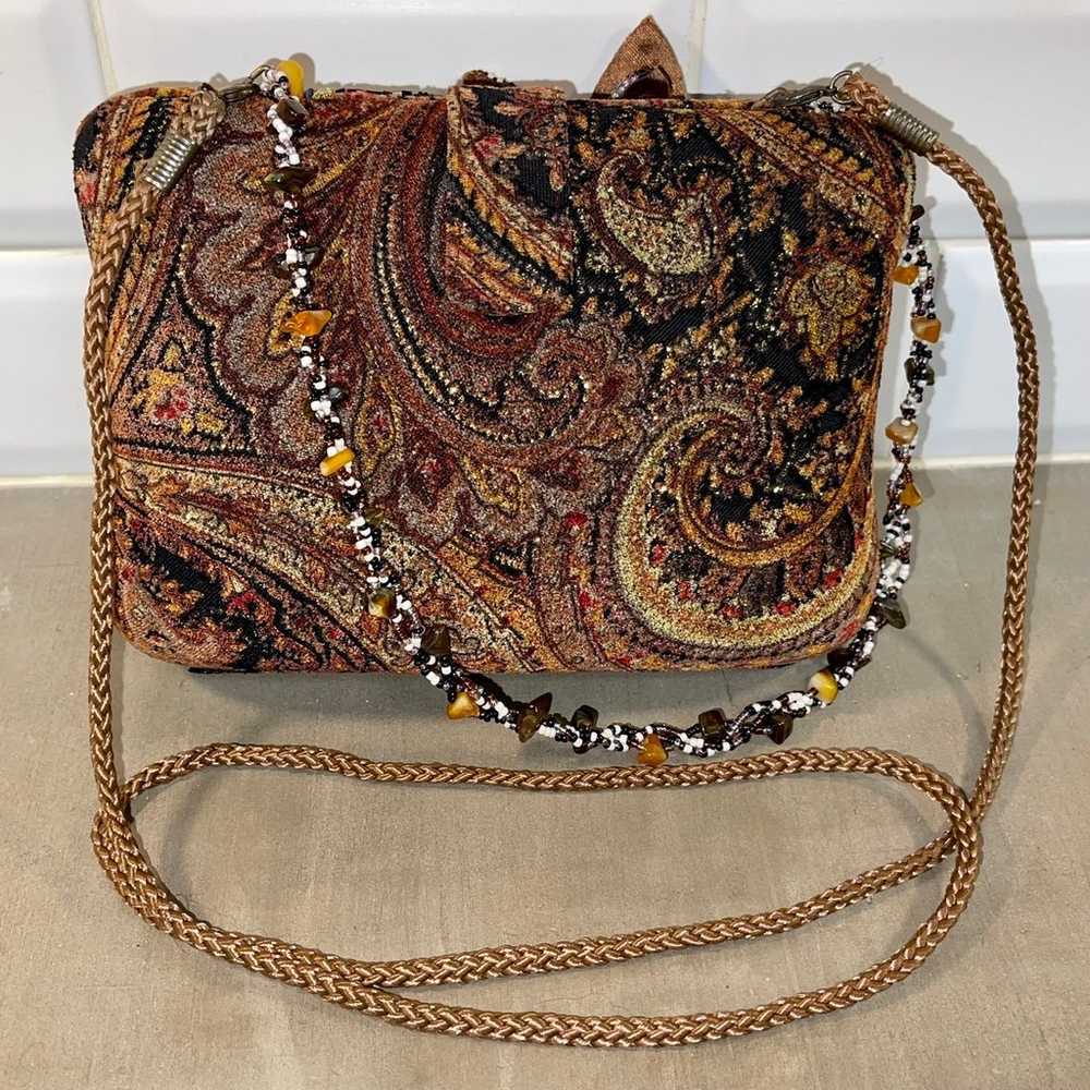 Vintage Hard Shell Crossbody Handbag Beaded Flowe… - image 4