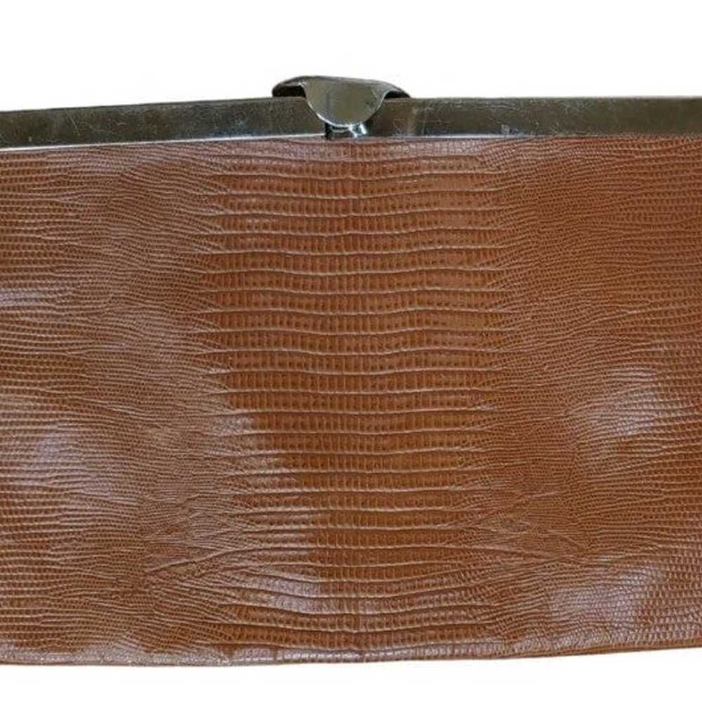 Vtg 60s Etra Brown Lizard Leather Clutch Flat Sho… - image 1