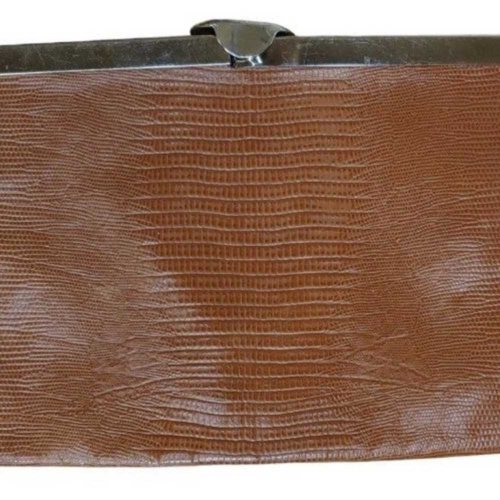 Vtg 60s Etra Brown Lizard Leather Clutch Flat Sho… - image 3