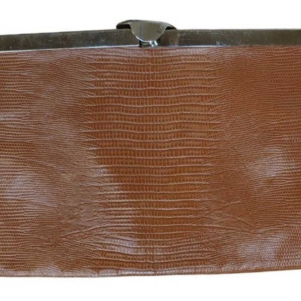 Vtg 60s Etra Brown Lizard Leather Clutch Flat Sho… - image 7