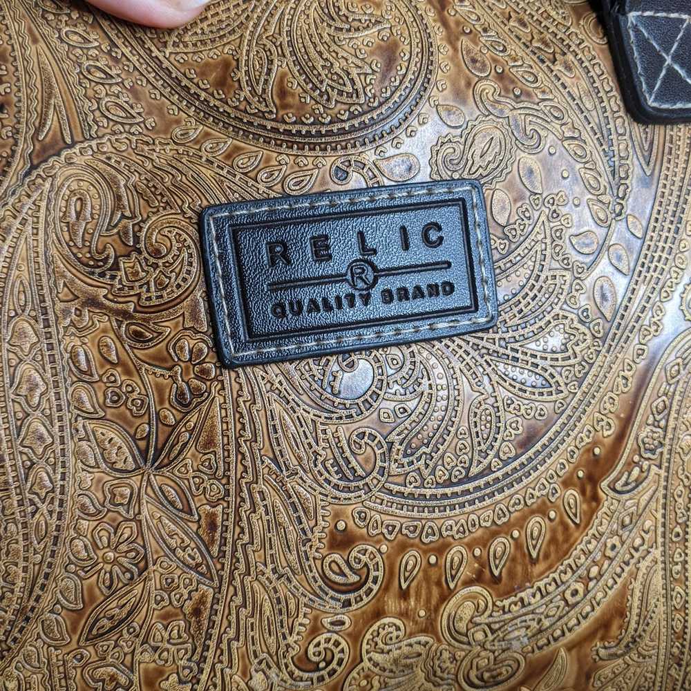 Vintage Relic Brown Paisley Embossed Leather Zip … - image 3