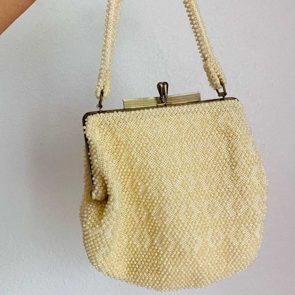 Vintage 1960s Cream Beaded Purse Handbag - image 11