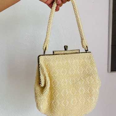 Vintage 1960s Cream Beaded Purse Handbag - image 1