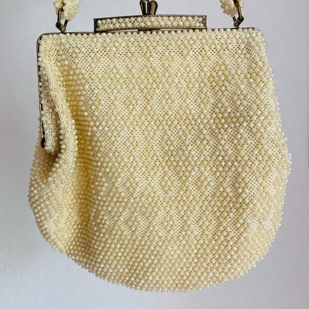 Vintage 1960s Cream Beaded Purse Handbag - image 2