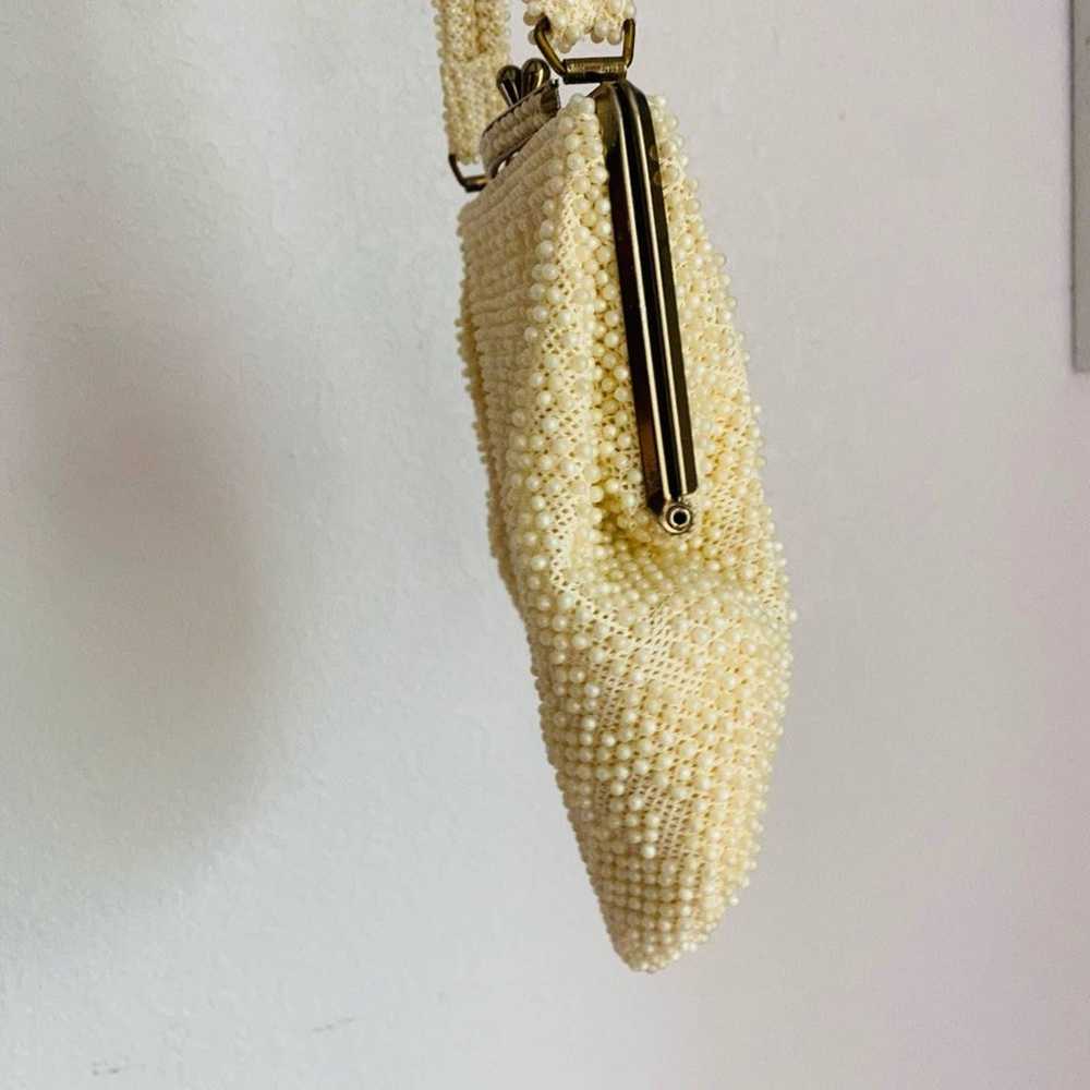 Vintage 1960s Cream Beaded Purse Handbag - image 4