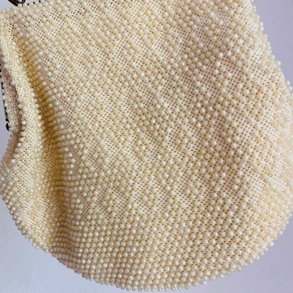 Vintage 1960s Cream Beaded Purse Handbag - image 6