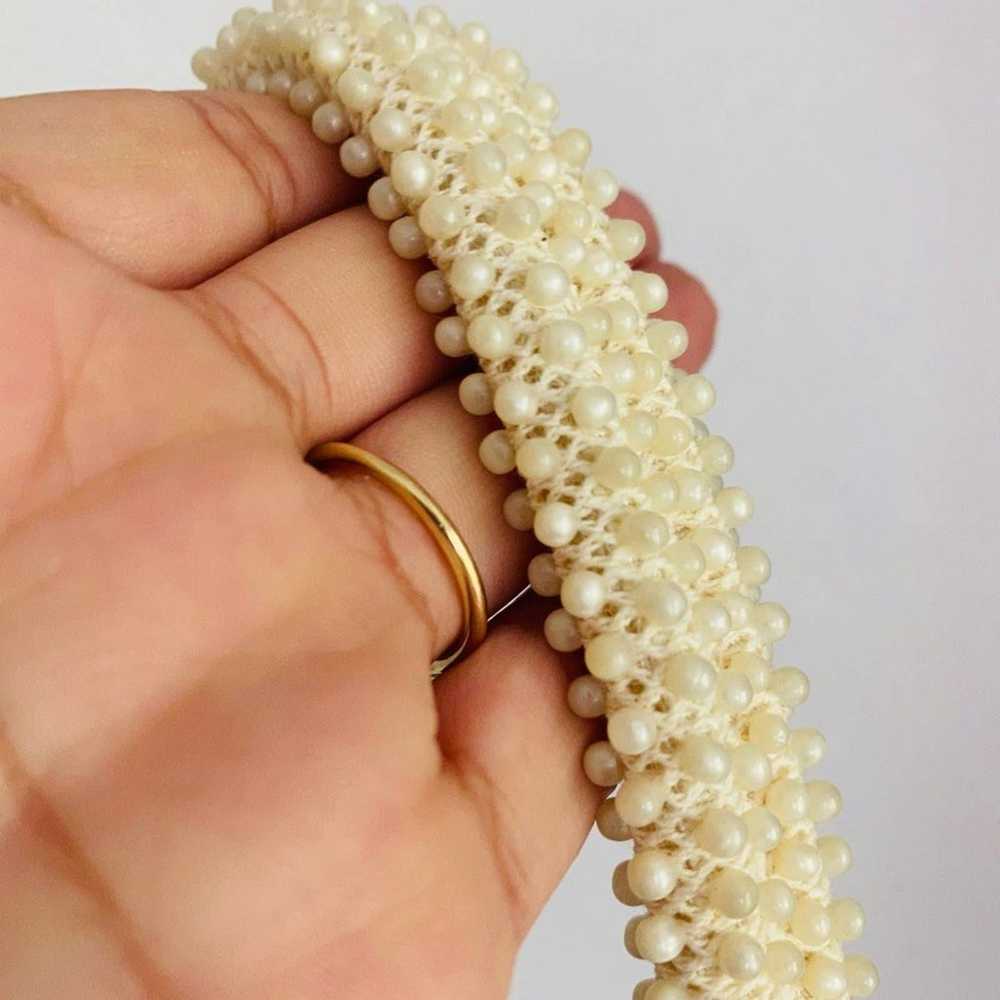 Vintage 1960s Cream Beaded Purse Handbag - image 7