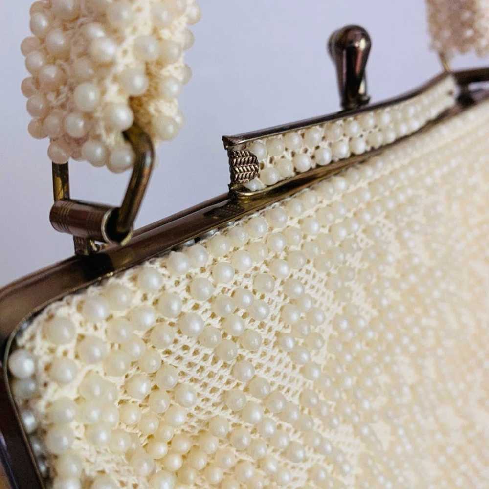 Vintage 1960s Cream Beaded Purse Handbag - image 9