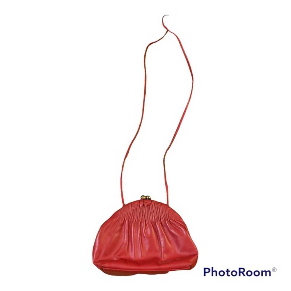 Vintage Red Leather Kisslock Crossbody Purse - image 1