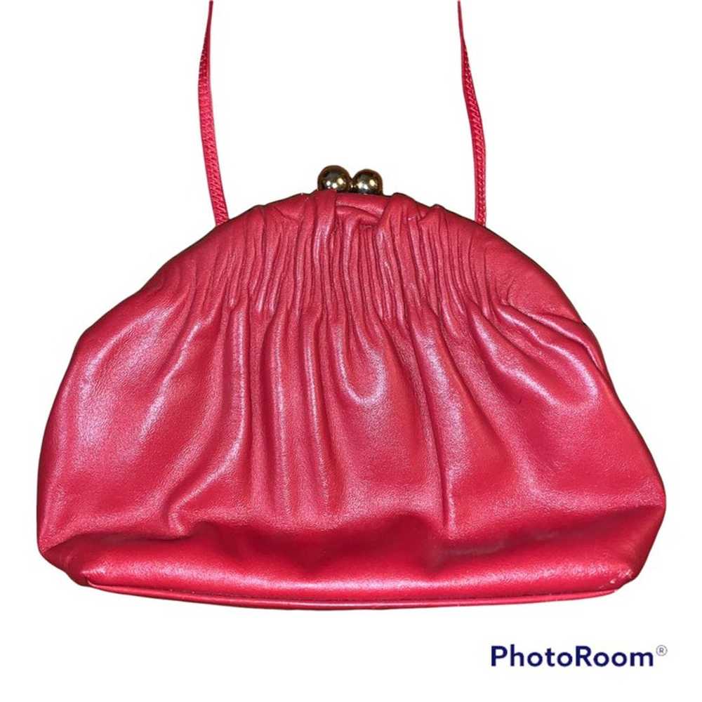 Vintage Red Leather Kisslock Crossbody Purse - image 2