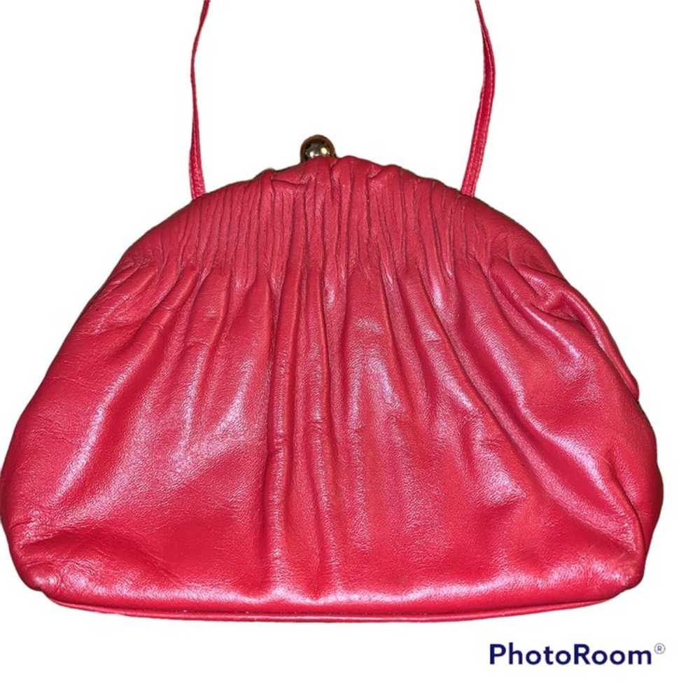 Vintage Red Leather Kisslock Crossbody Purse - image 3