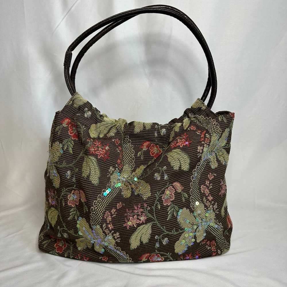 BUENO Brown Floral Tapestry Purse/Bag - image 1