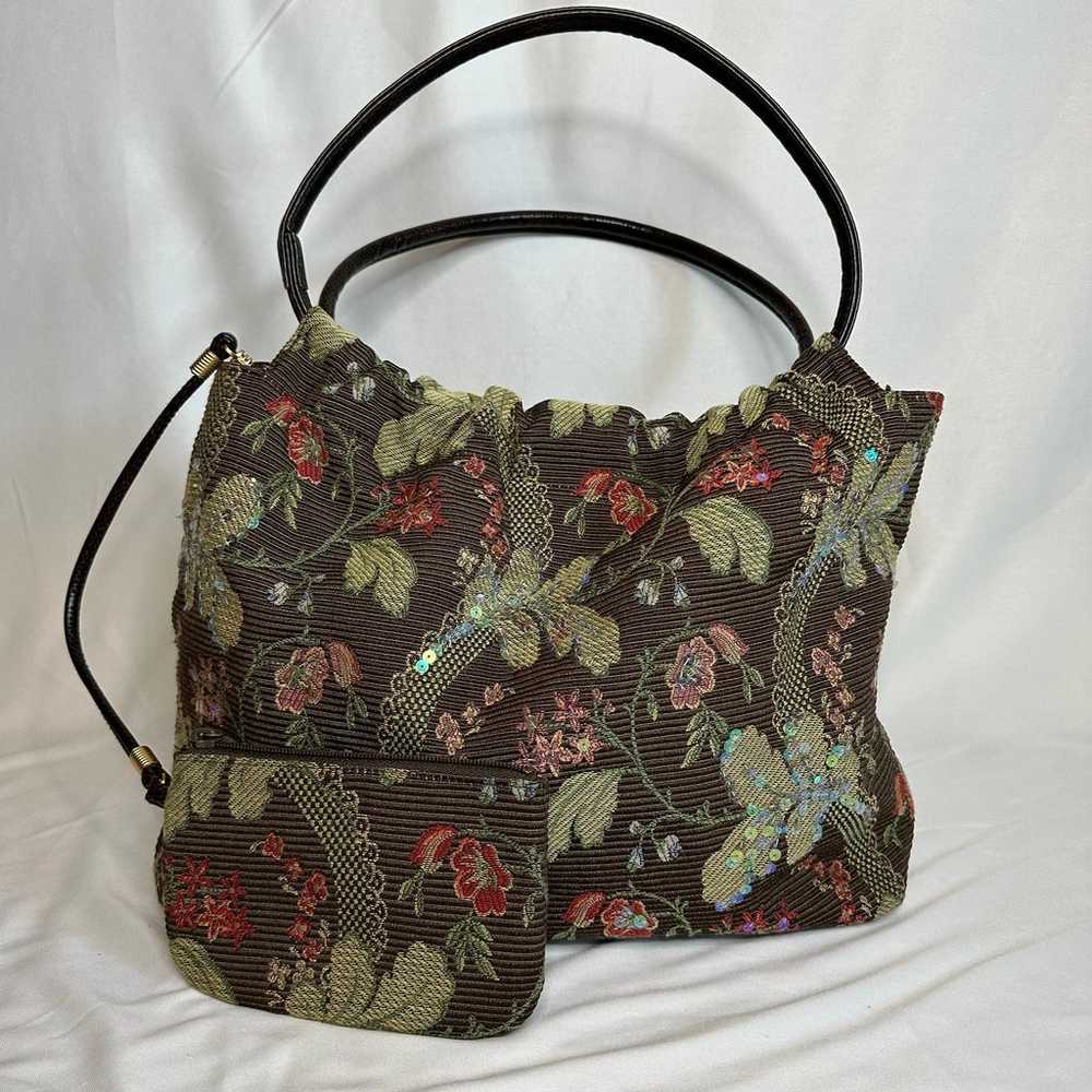 BUENO Brown Floral Tapestry Purse/Bag - image 6
