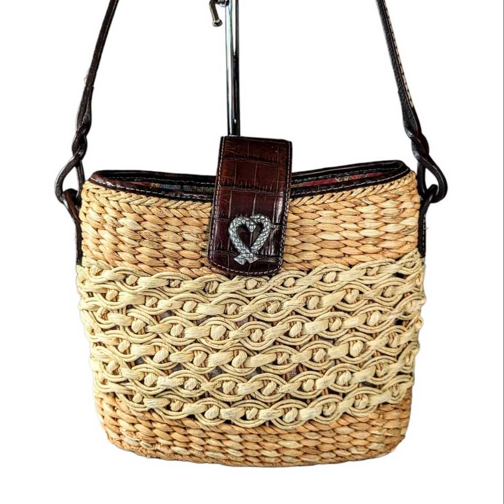 Vintage Brighton Straw Basket Shoulder Bag With L… - image 1