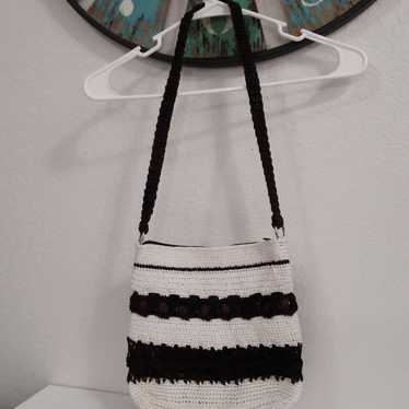 VTG Handmade Brown/White Crochet Purse