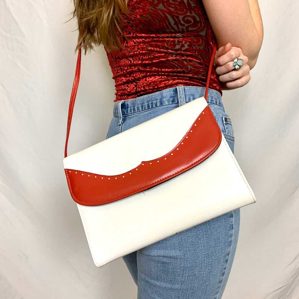 Red and white vinyl crossbody purse - image 1