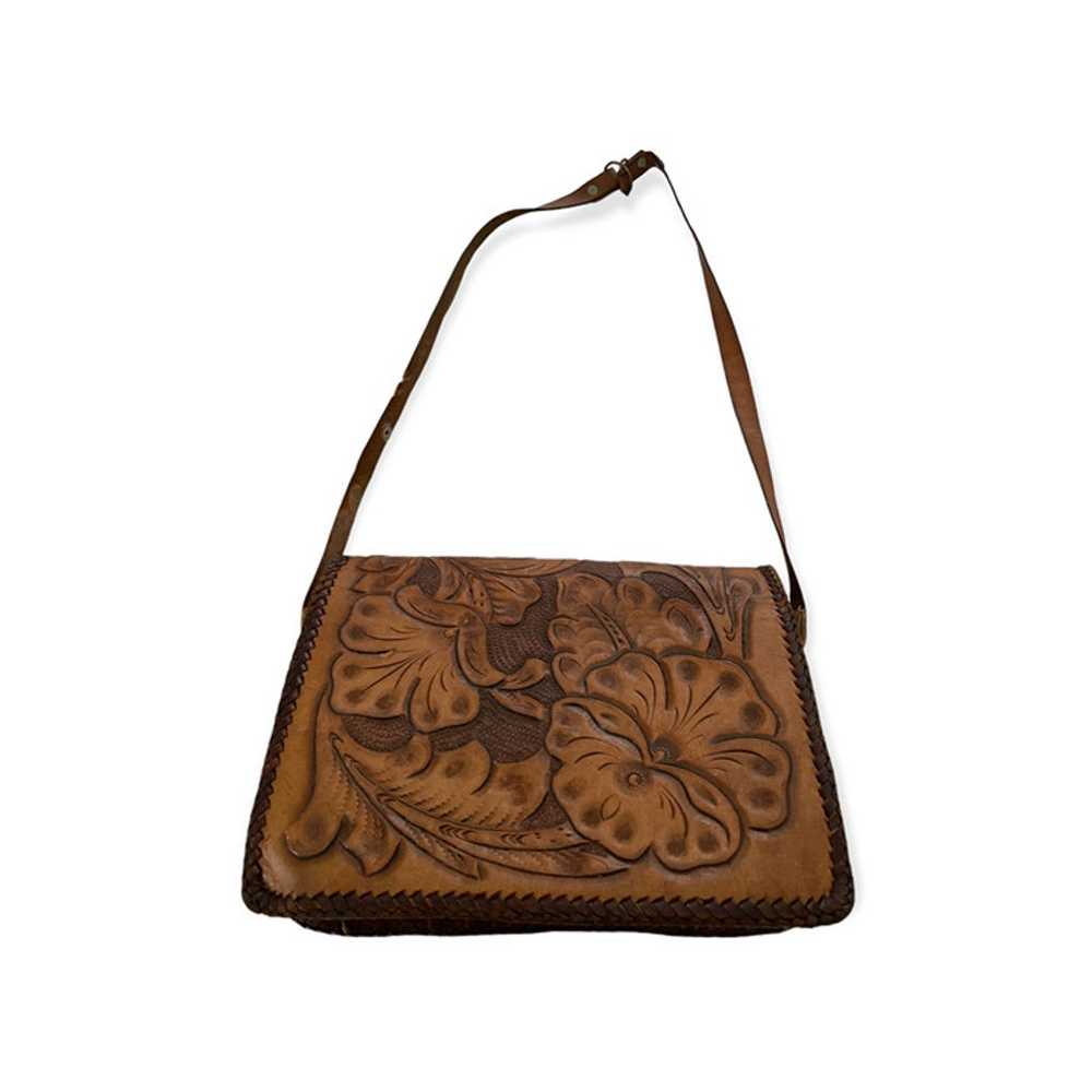 Vintage 70s Embossed Tool Leather Hand Bag Purse … - image 3