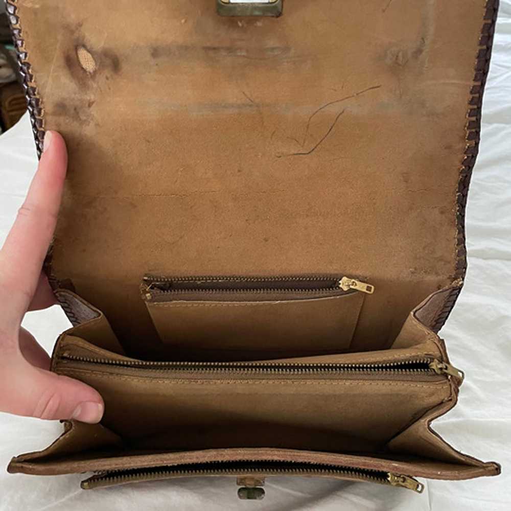 Vintage 70s Embossed Tool Leather Hand Bag Purse … - image 7