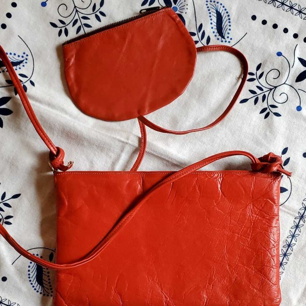 Bright Red 100% Leather Crossbody Clutch Purse Wa… - image 5