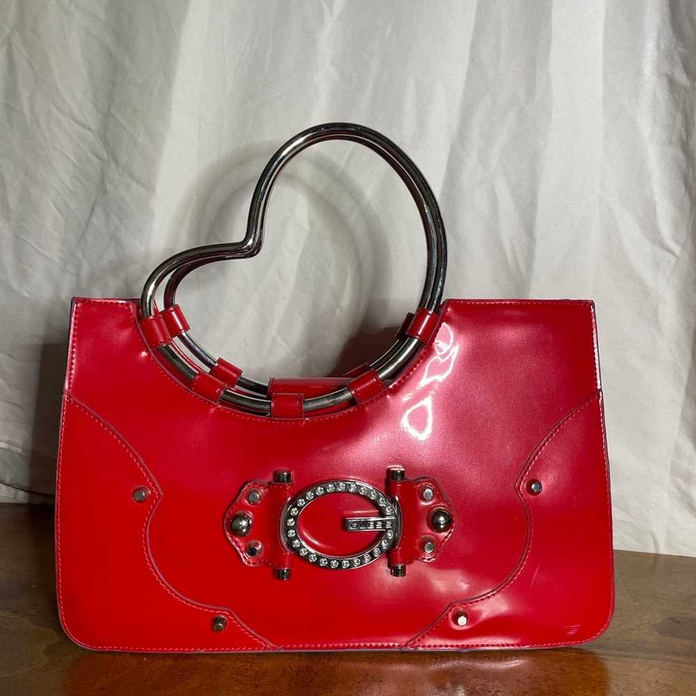Y2k red bedazzled guess vintage purse with metal … - image 1