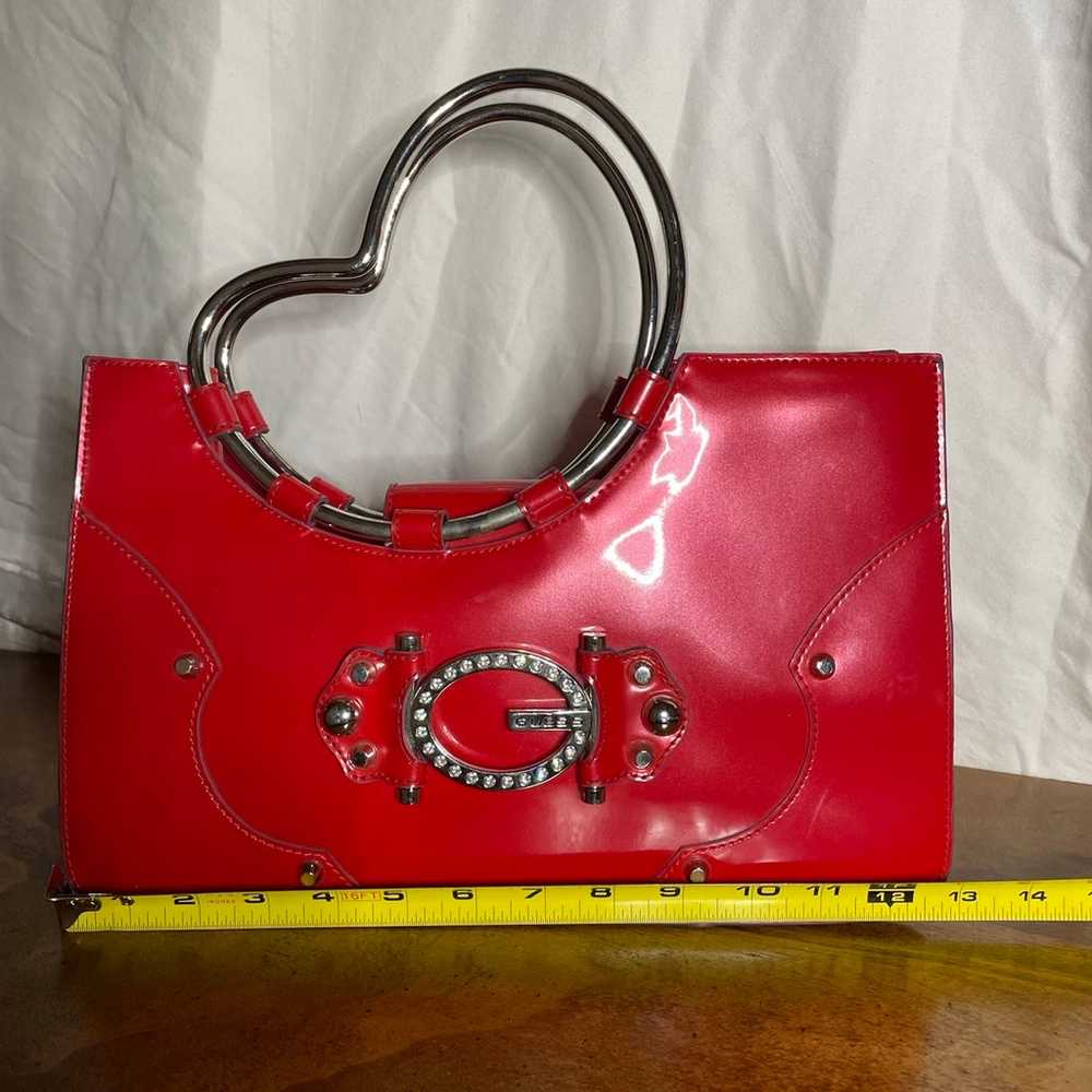Y2k red bedazzled guess vintage purse with metal … - image 7