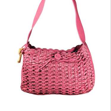 Vintage Fossil Pink Woven Leather Small Shoulder … - image 1